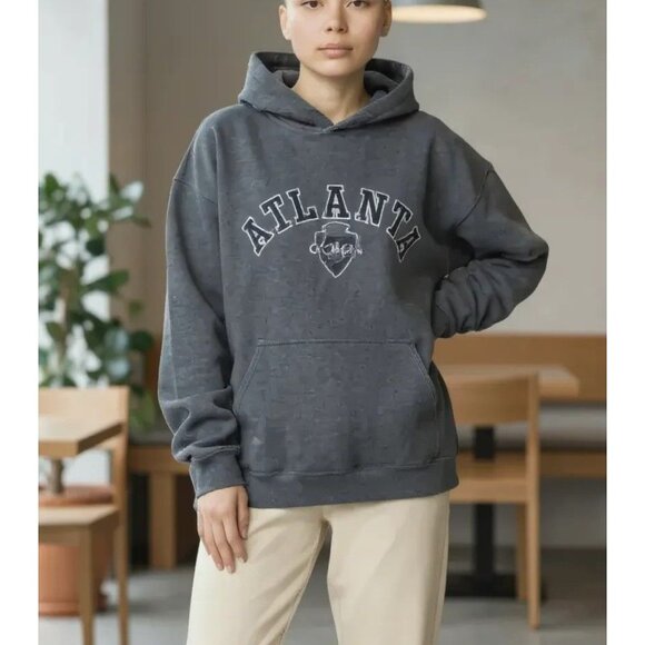Gildan Atlanta Georgia Hoodie XL Charcoal Gray Pullover Sweatshirt - Picture 1 of 11